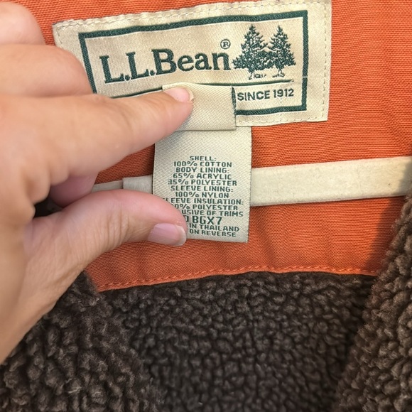 L.L. Bean Women’s Vintage Orange Canvas Winter Coat Corduroy Cuff Fleece Sz S - Picture 5 of 7